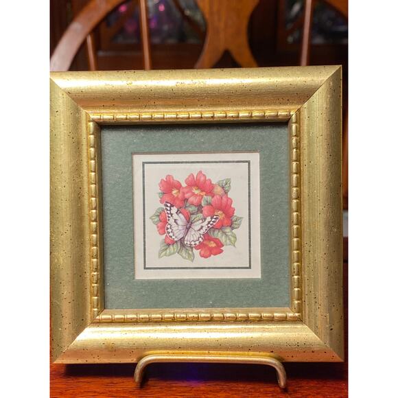 VTG 95 Set of 2 Mini Framed Art Prints Kathy Seek Butterflies on flowers 4 inch - Picture 3 of 16